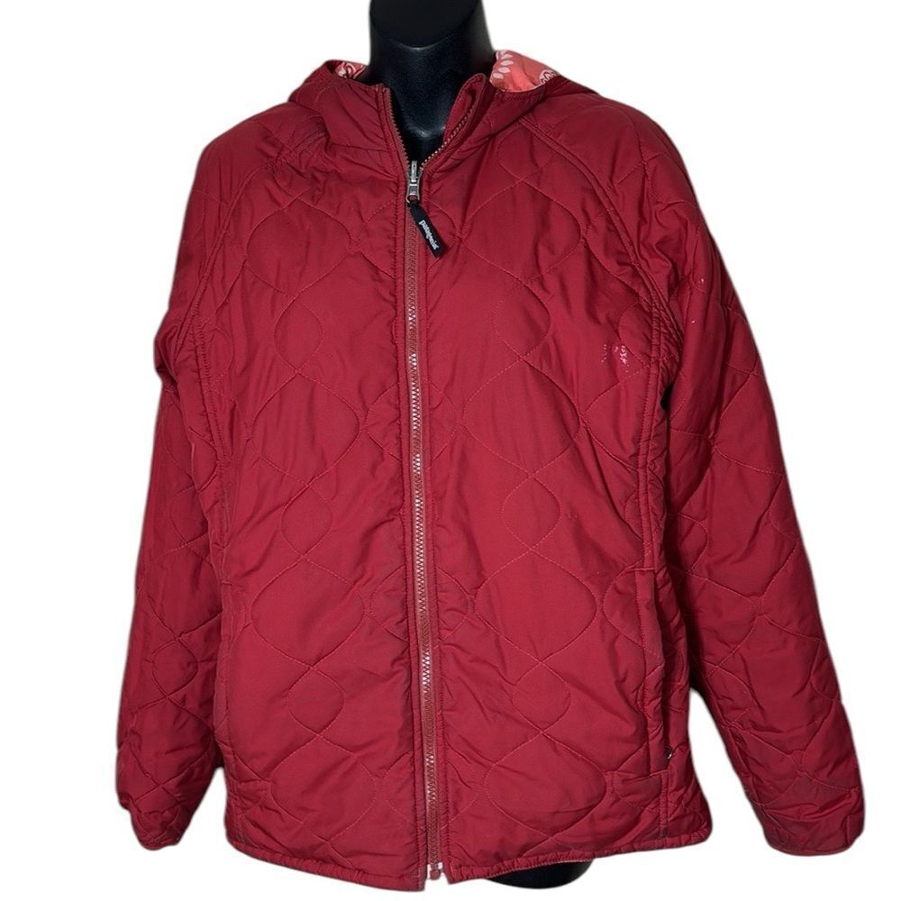 Patagonia women’s medium flip side reversible‎ hooded jacket floral outdoor